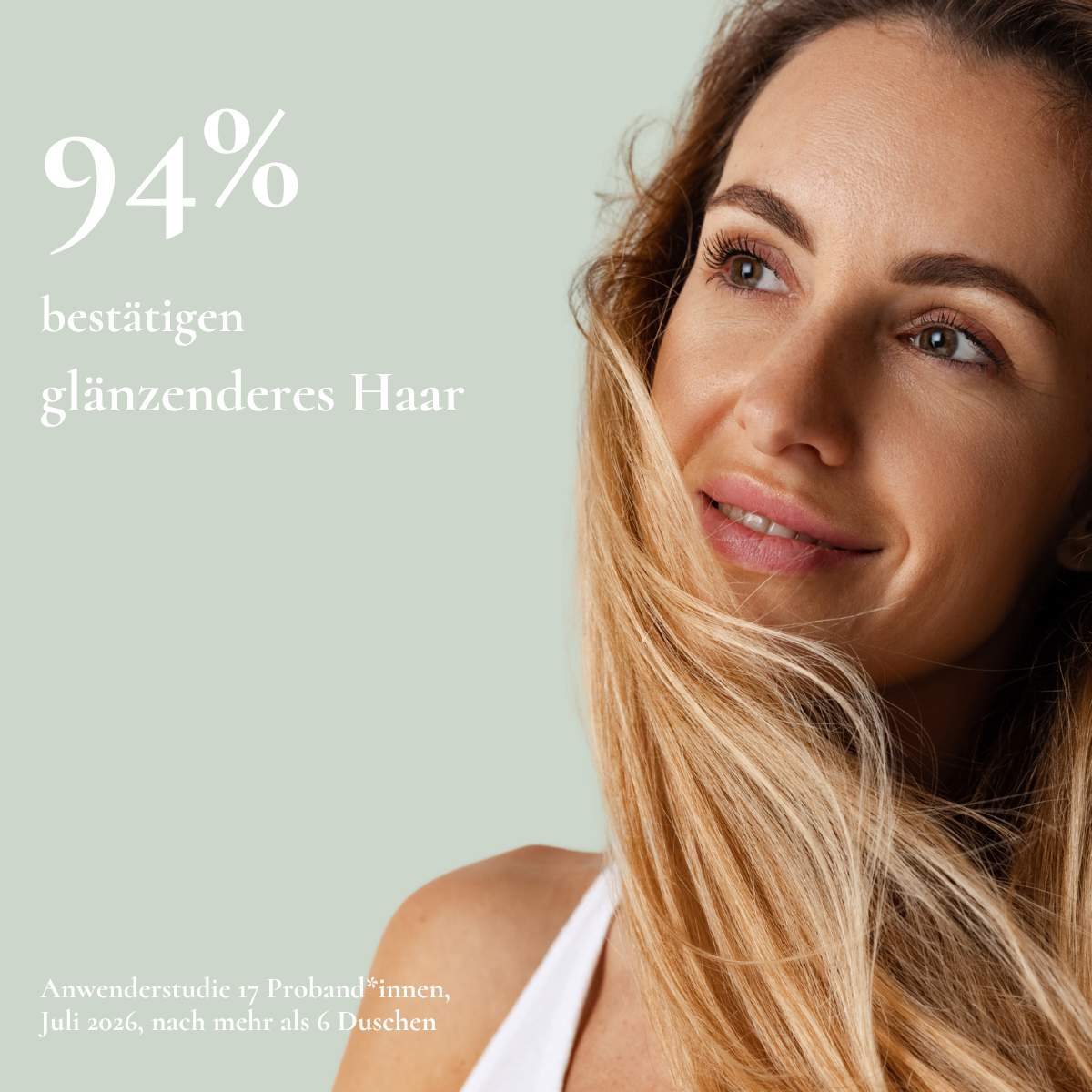 Frau mit langem Haar, 94 % bestätigen glänzenderes Haar mit Protect
