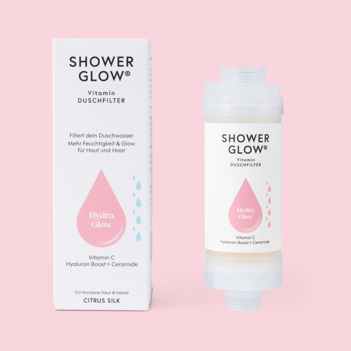 Hydra Glow Duschfilterkartusche mit Verpackung für normales bis trockenes Haar von ShowerGlow