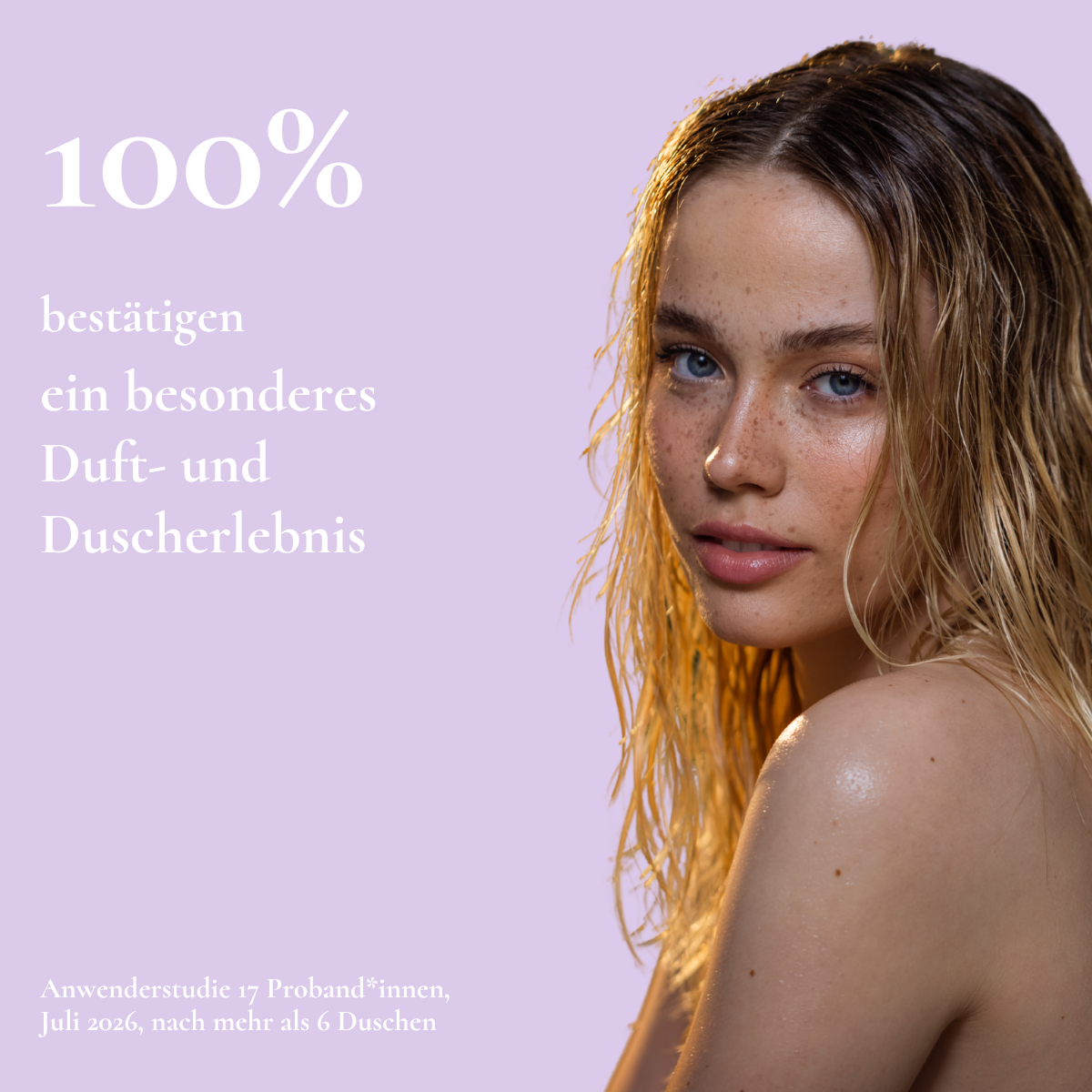 Frau mit gepflegter Haut, 100 % bestätigen ein besonderes Duft- und Duscherlebnis mit Spa Moments