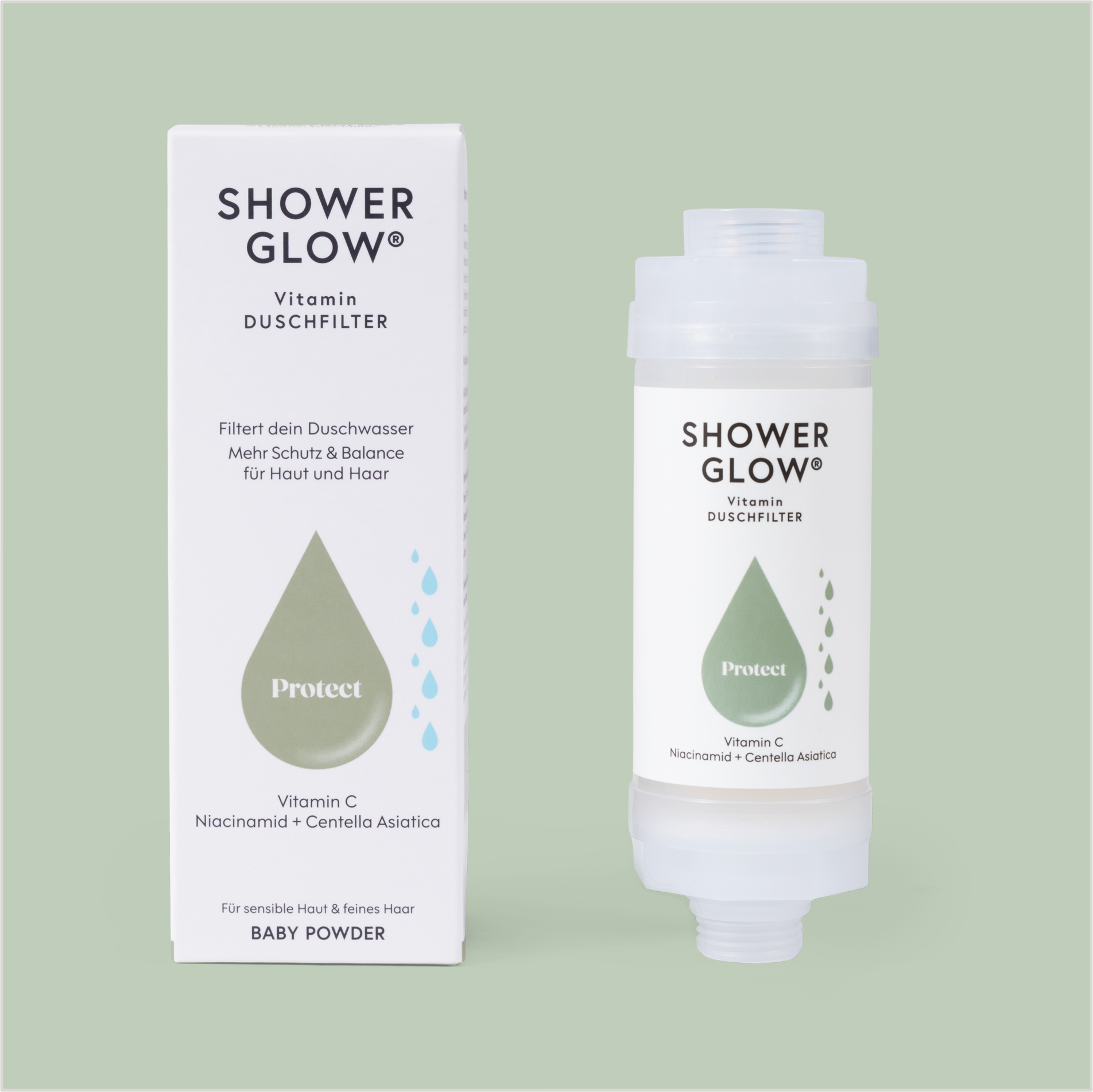 Protect Duschfilterkartusche mit Verpackung von ShowerGlow
