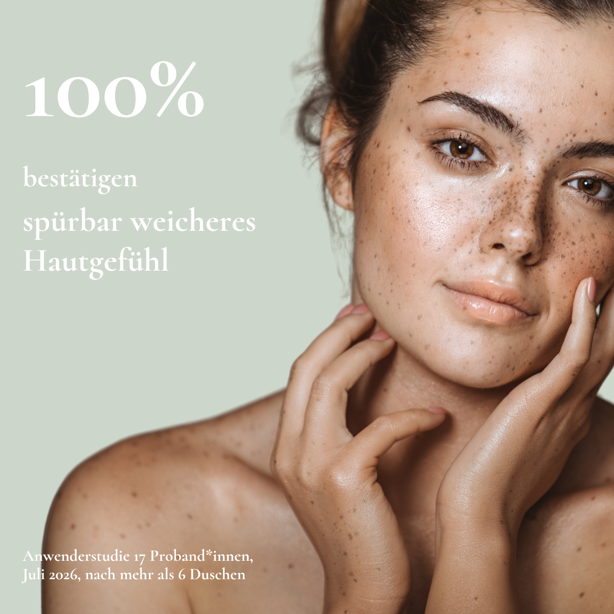Frau mit gepflegter Haut, 100 % bestätigen spürbar weicheres Hautgefühl mit Protect